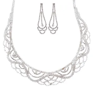 Bridal Wedding Jewelry Crystal Rhinestone Striking Classy Necklace Set J697 SV