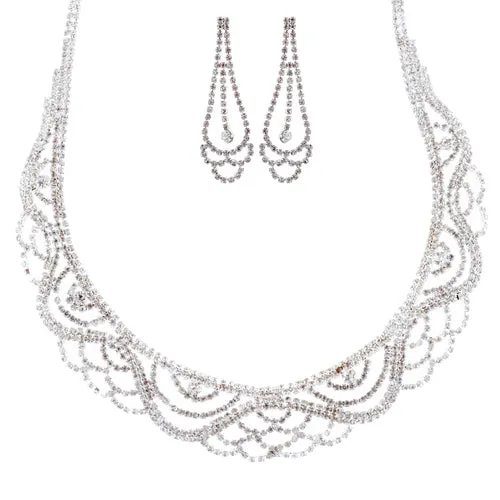 Bridal Wedding Jewelry Crystal Rhinestone Striking Classy Necklace Set J697 SV