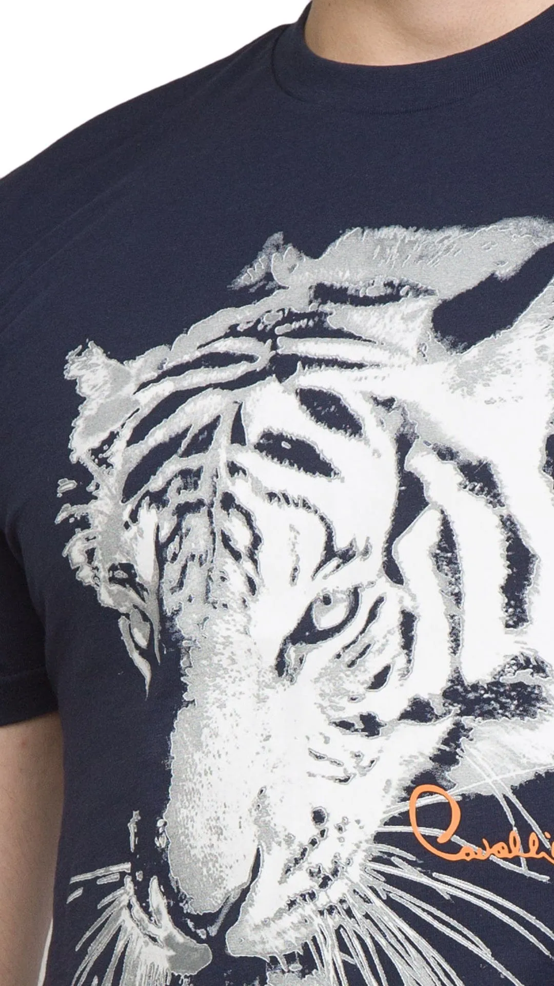 Cavalli Class Navy Tiger Head Signature Fashion T-Shirt -