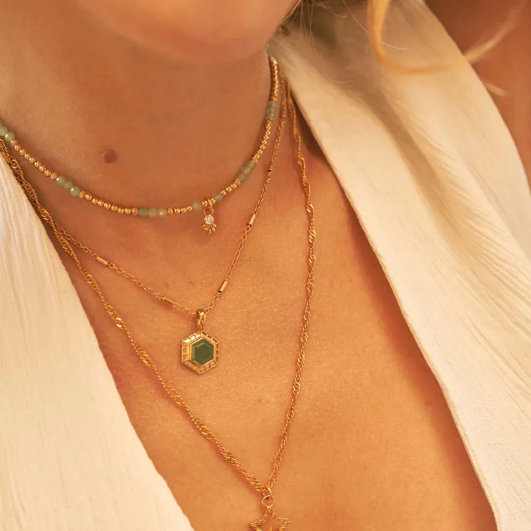 CHLOBO Gold Glistening Flower Bud Aventurine Choker Necklace