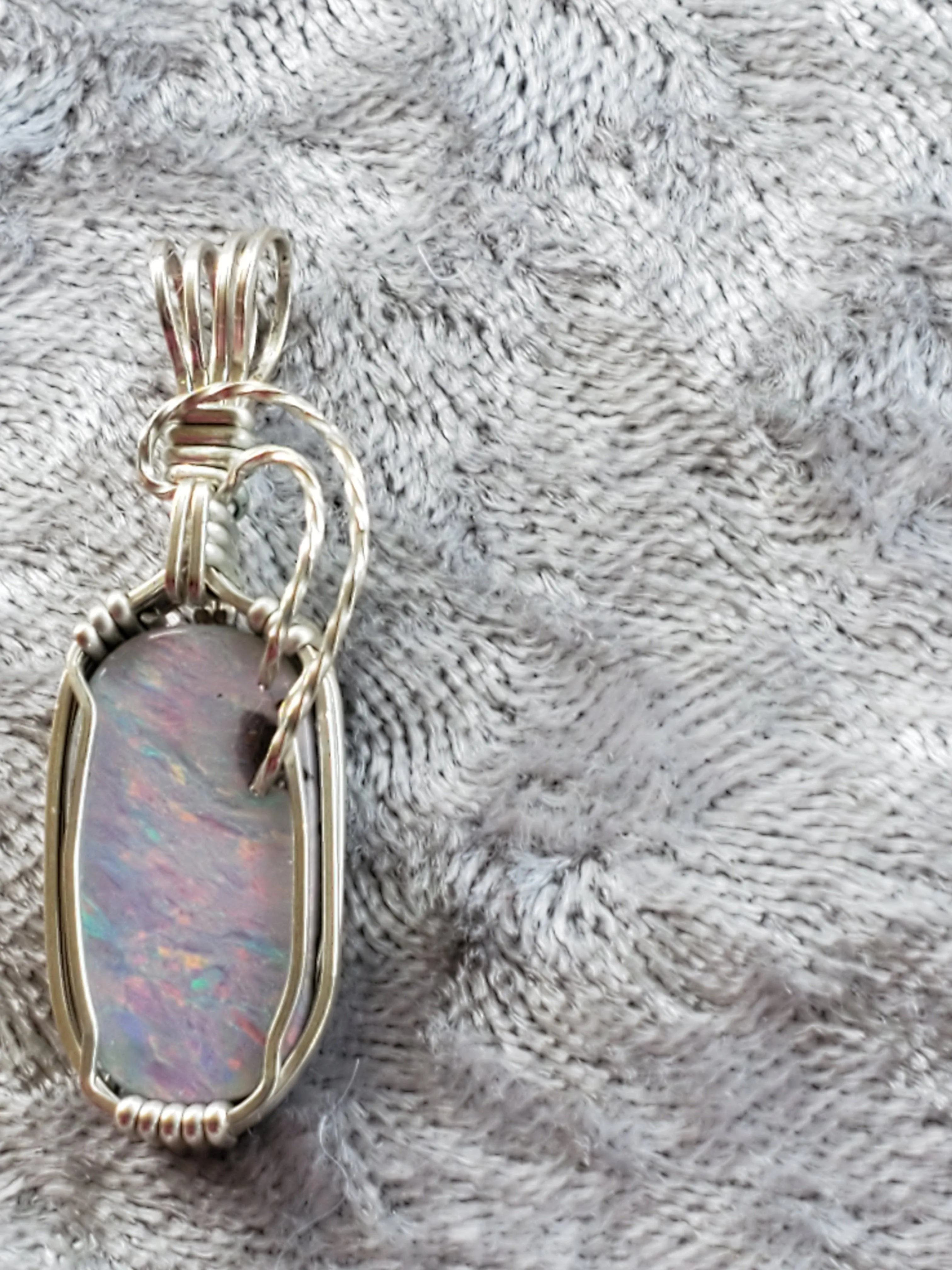 Custom Wire Wrapped Opal from Lightning Ridge Australia Sterling Silver Necklace/Pendant