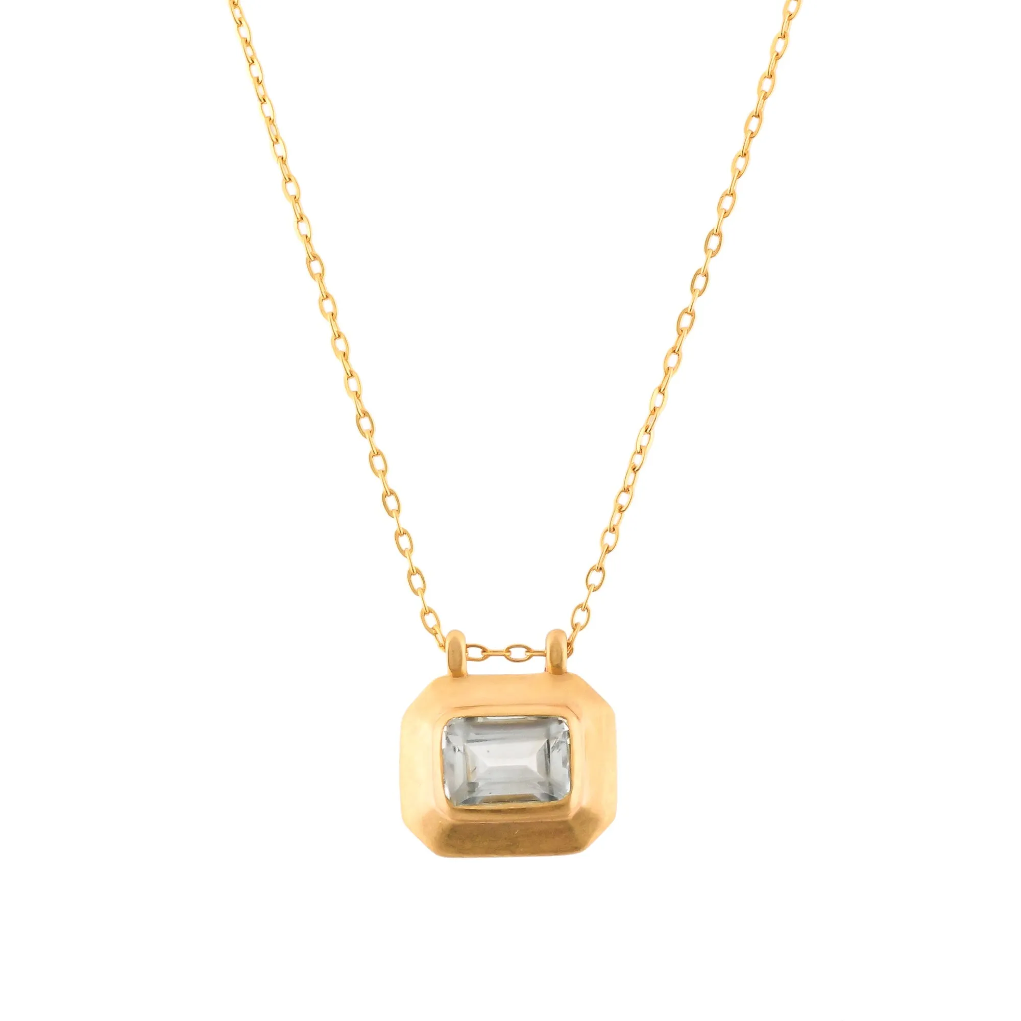 Delicate Vintage Blue Topaz Bezel Drop Pendant Necklace Gold