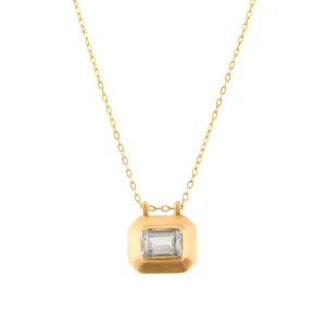 Delicate Vintage Blue Topaz Bezel Drop Pendant Necklace Gold