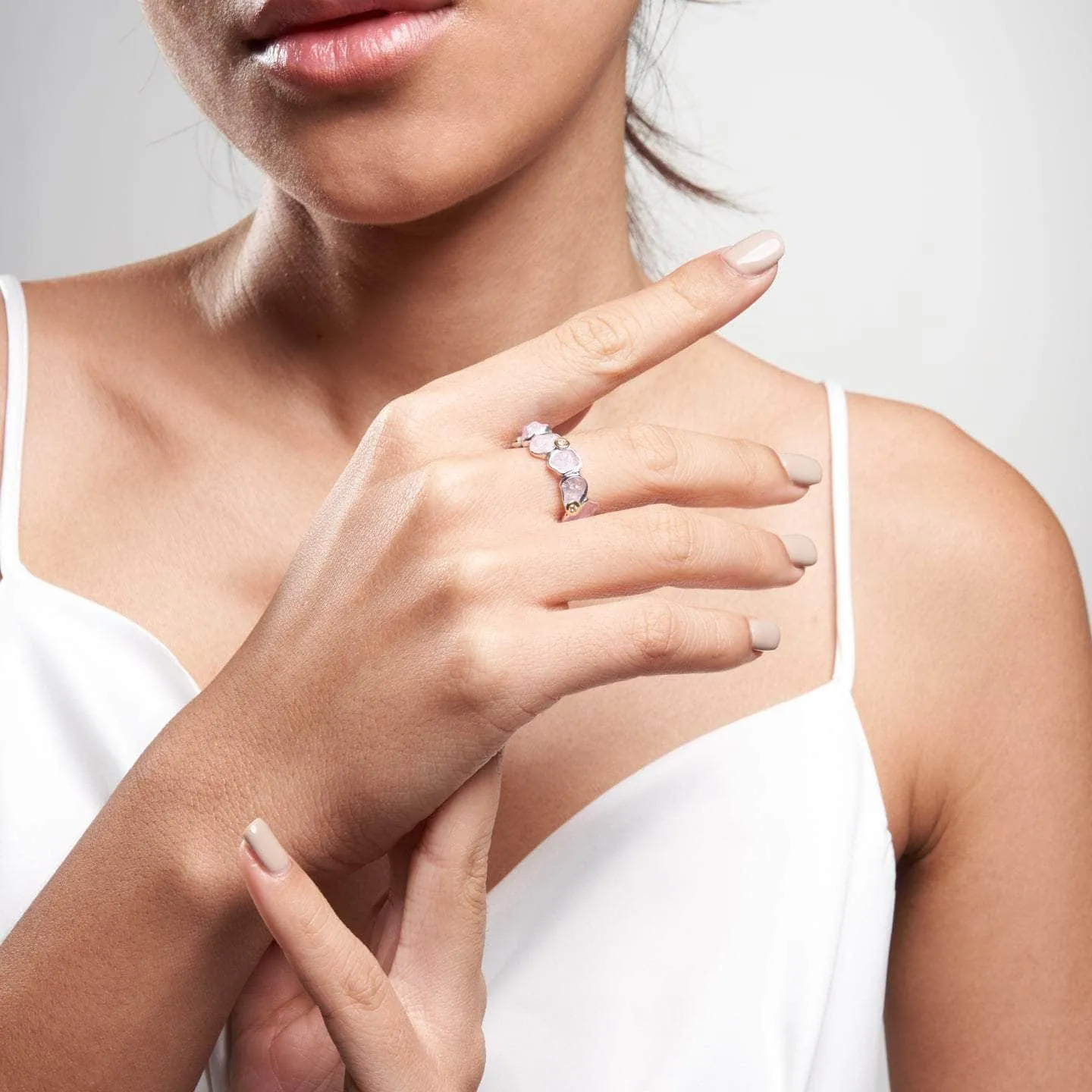 Delos Fancy Sapphire and White Topaz Ring