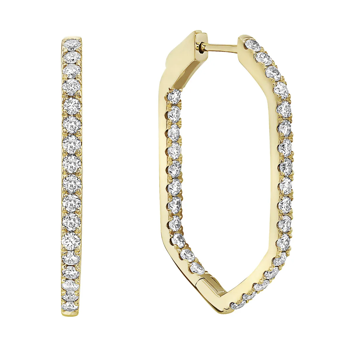 Diamond and 18KT Yellow Gold Hexagonal Hoop Earrings