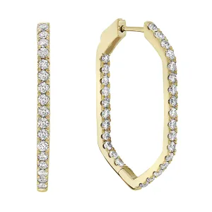 Diamond and 18KT Yellow Gold Hexagonal Hoop Earrings