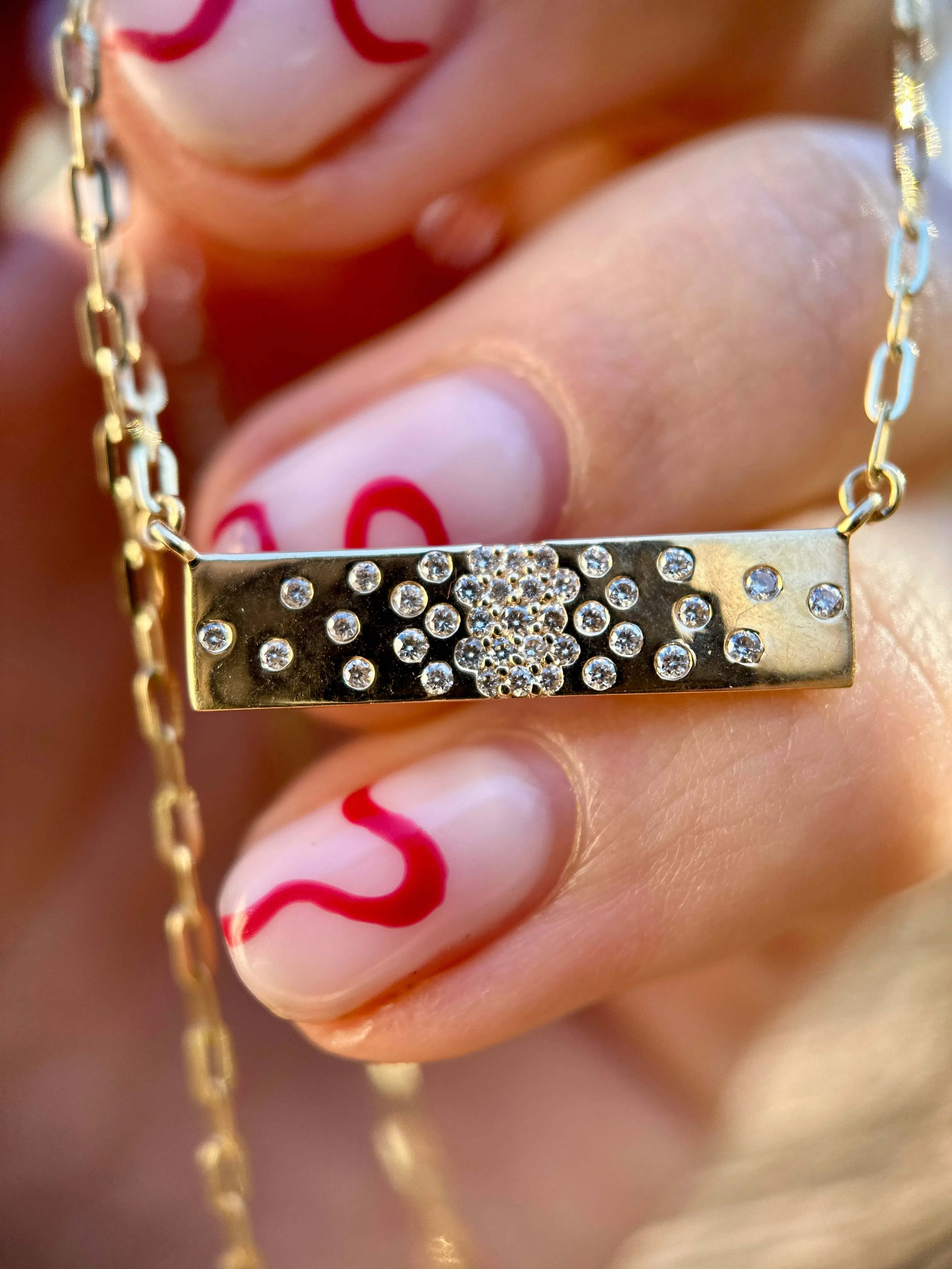 Diamond Yellow Gold Bar Paperclip Necklace