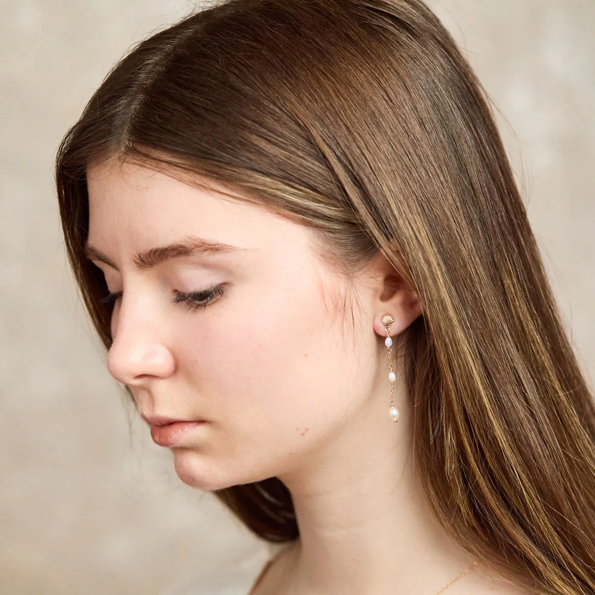 Fan Pearl Drop Earrings | Handmad Bridal Earrings with Freshwater Pearls- Lucille