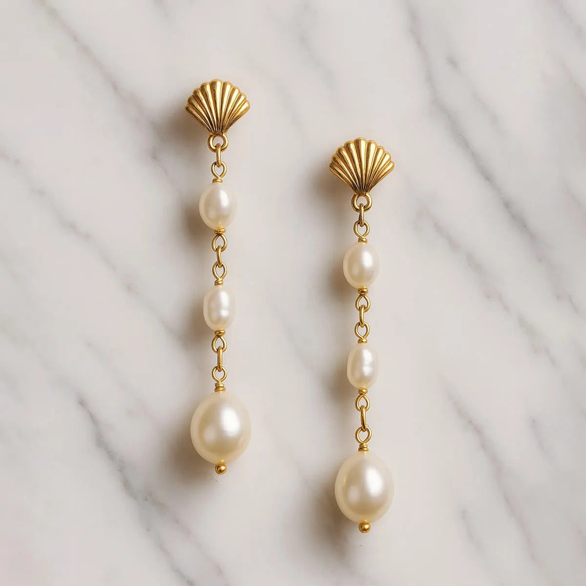 Fan Pearl Drop Earrings | Handmad Bridal Earrings with Freshwater Pearls- Lucille