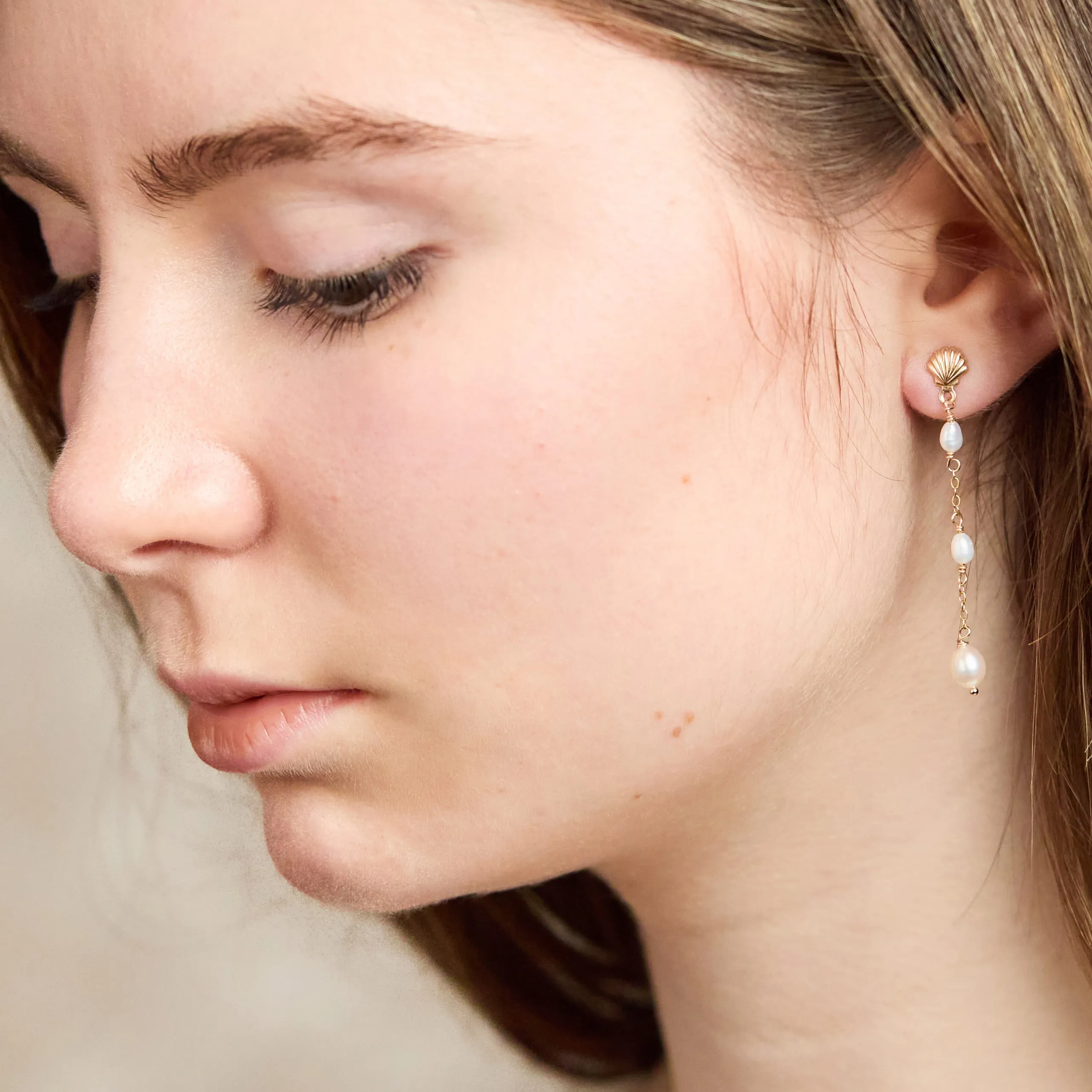 Fan Pearl Drop Earrings | Handmad Bridal Earrings with Freshwater Pearls- Lucille
