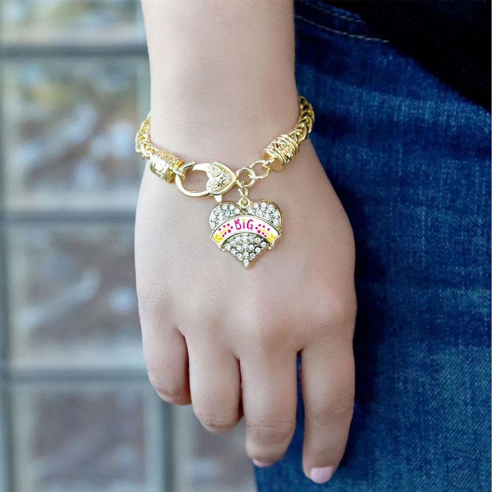 Gold Fuchsia and Yellow Big Pave Heart Charm Braided Bracelet