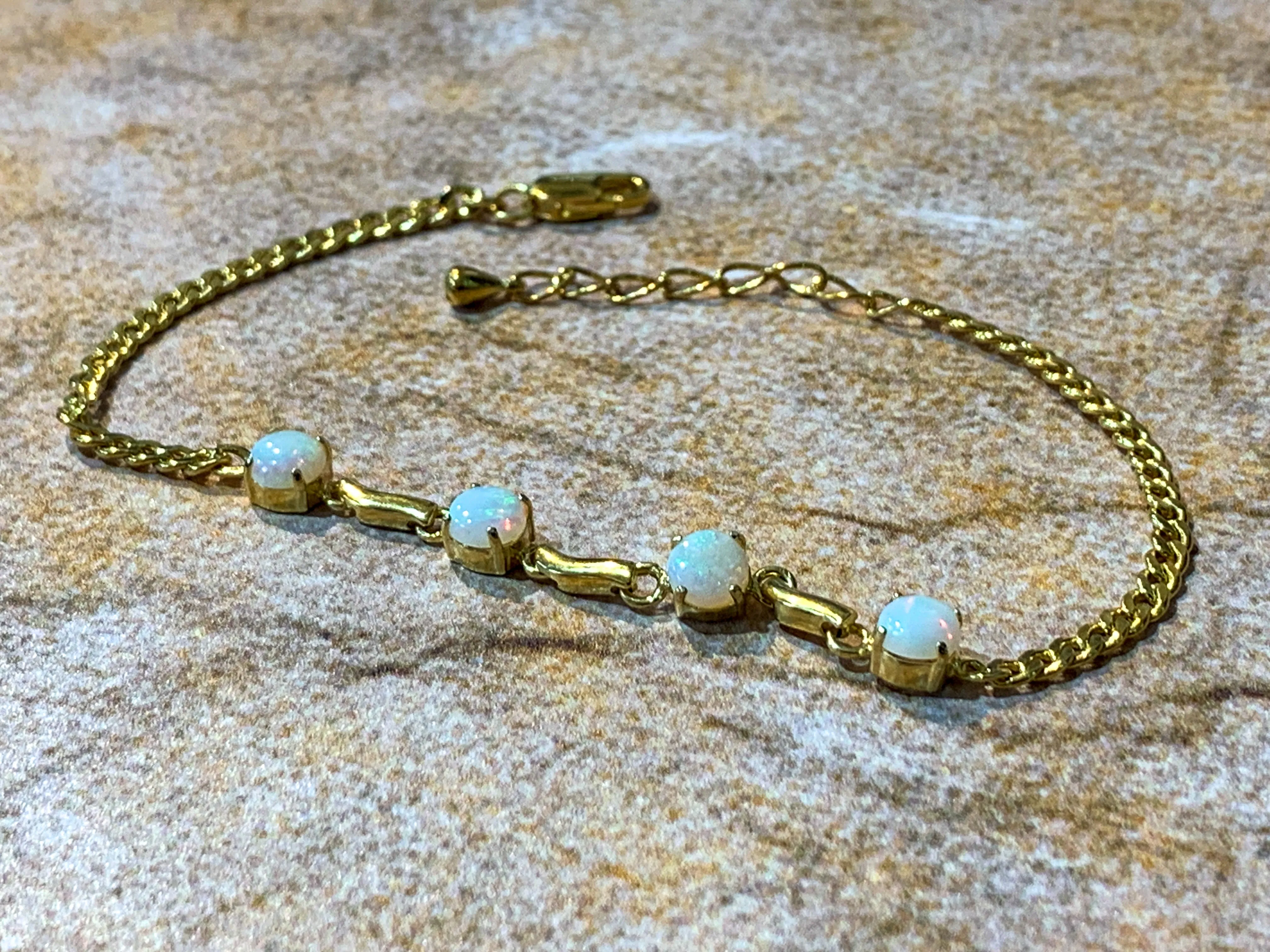 Gold plated Silver 5mm White Opal round bracelet