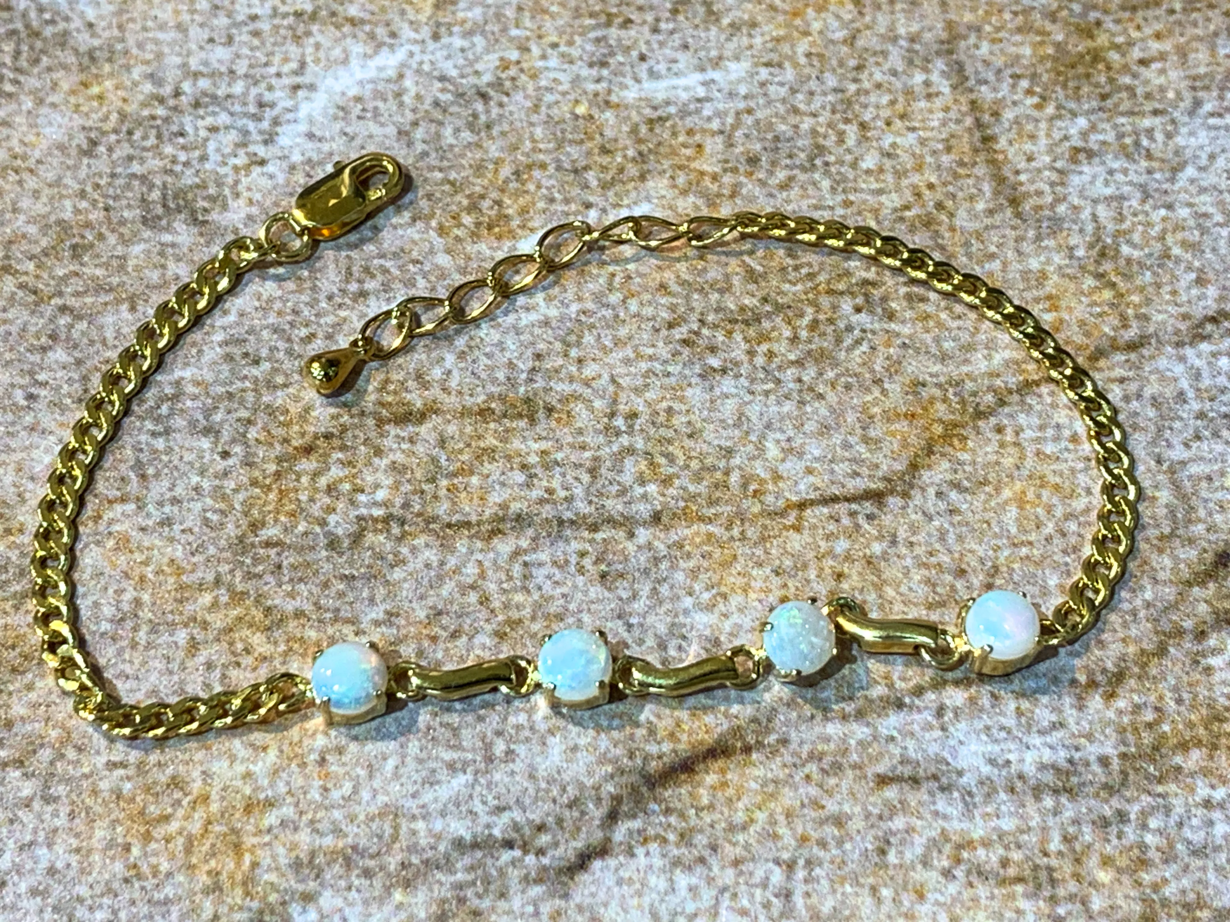 Gold plated Silver 5mm White Opal round bracelet