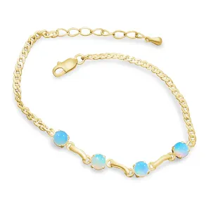 Gold plated Silver 5mm White Opal round bracelet