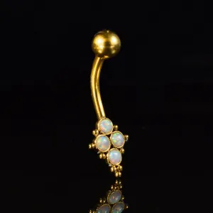 Gold Steel Navel Bar with Opal Cluster