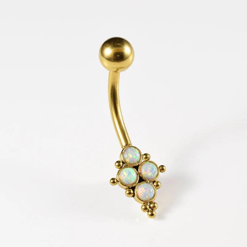 Gold Steel Navel Bar with Opal Cluster