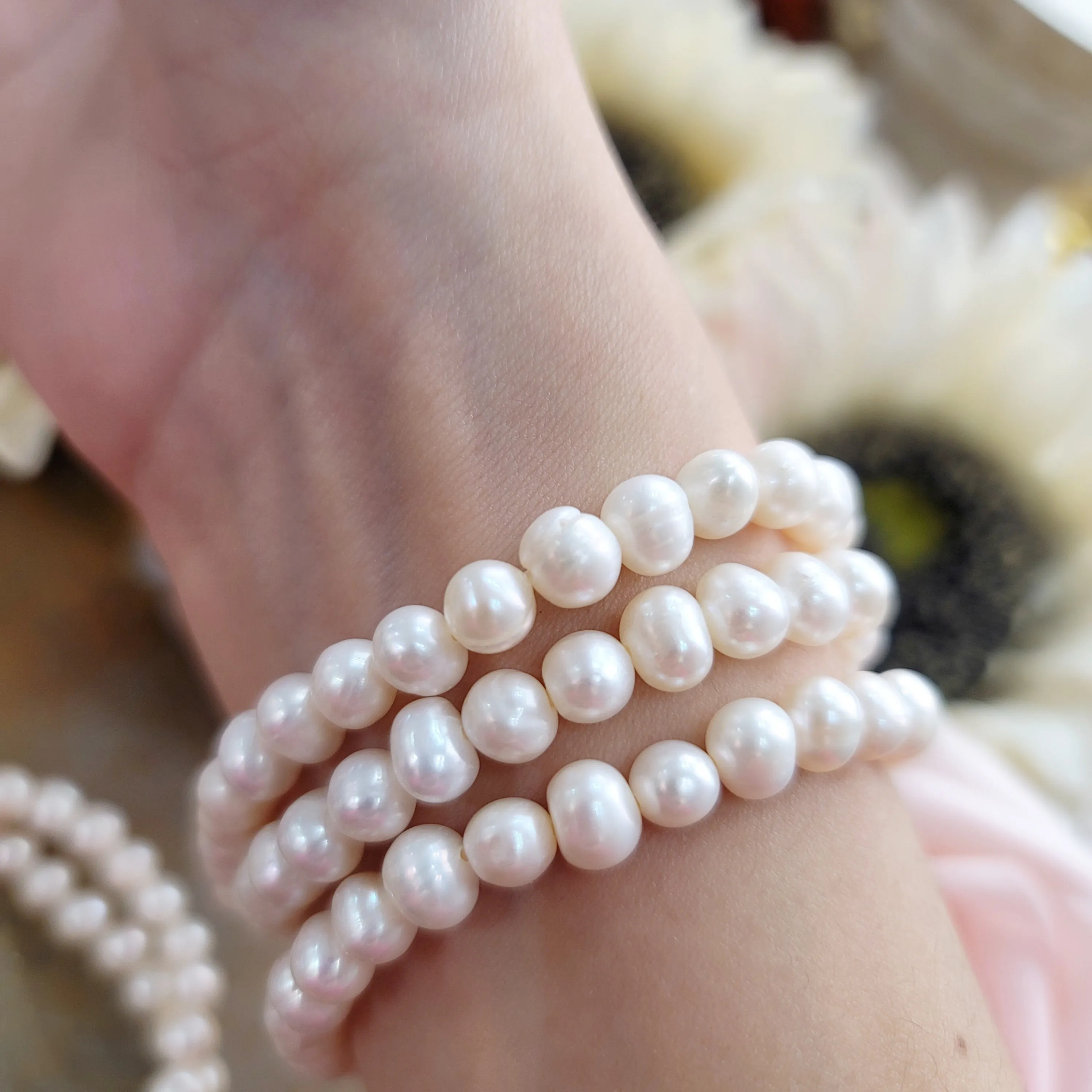 Lapis Lazuli Pearl Goddess Bracelet for Confidence, Intuition and Power