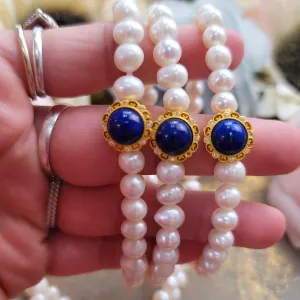 Lapis Lazuli Pearl Goddess Bracelet for Confidence, Intuition and Power