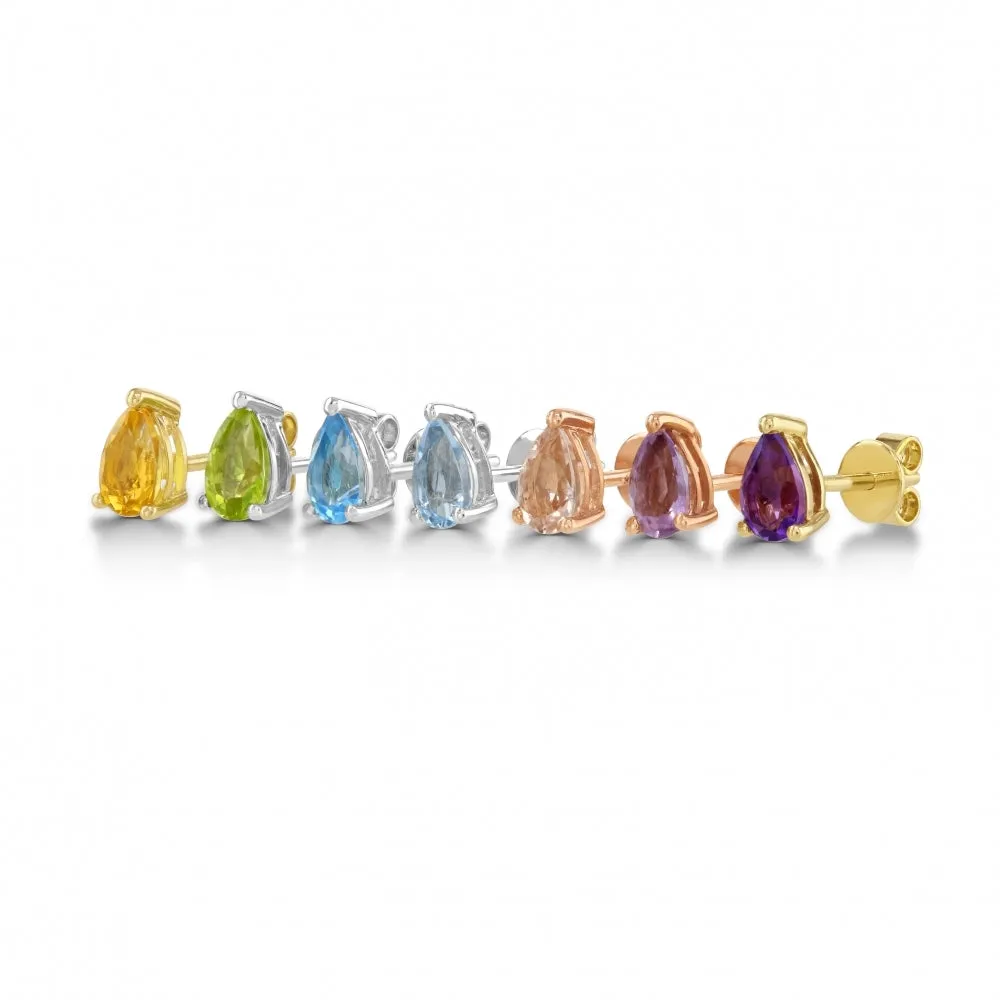 Pear Shaped Peridot Stud Earrings - White Gold