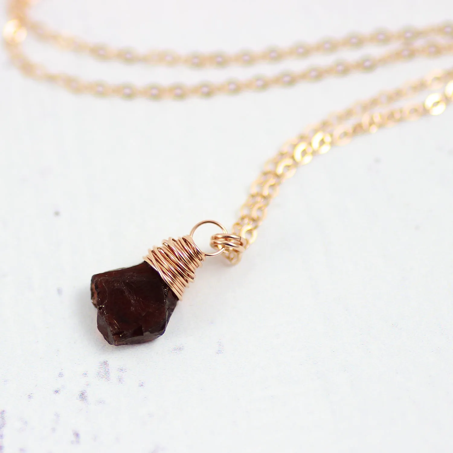 Raw Garnet Gemstone Rose Gold Necklace