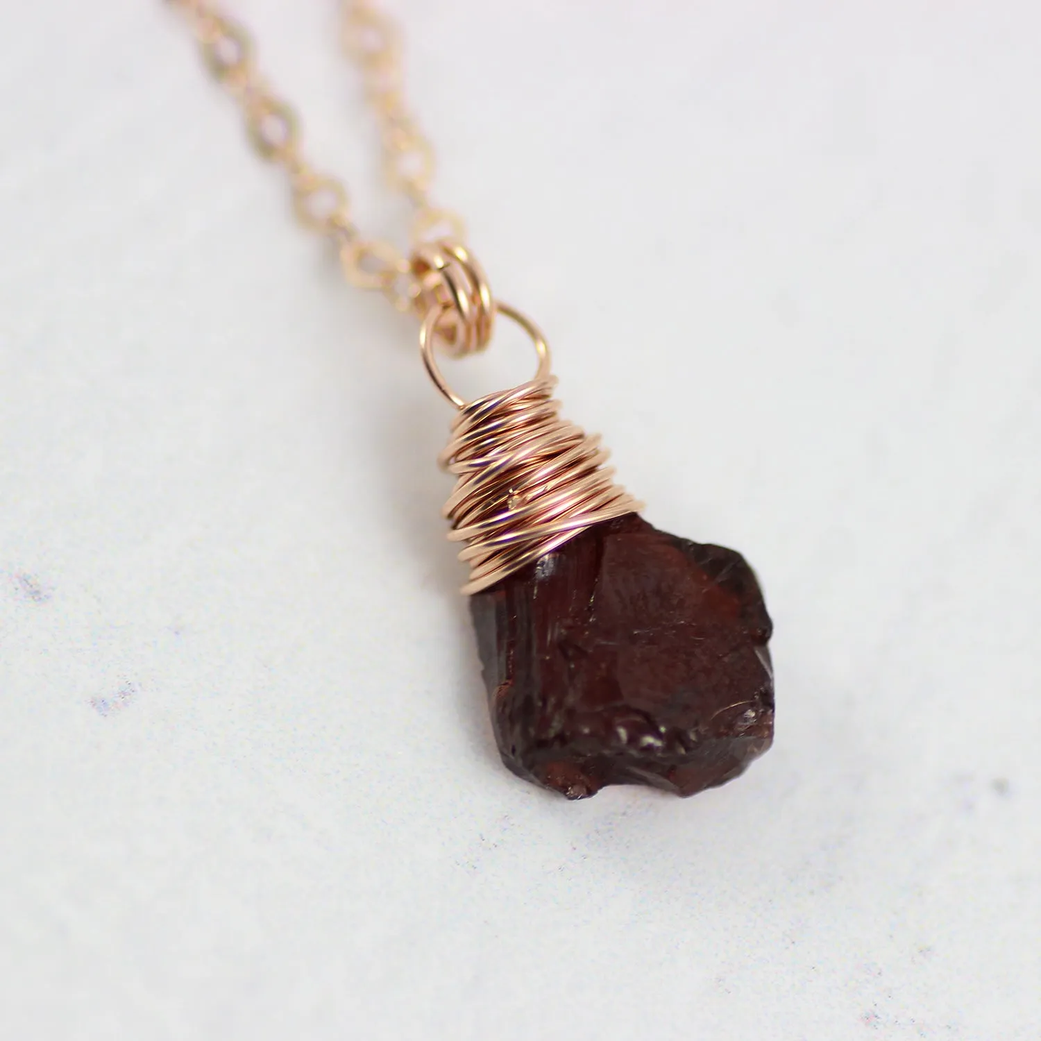 Raw Garnet Gemstone Rose Gold Necklace