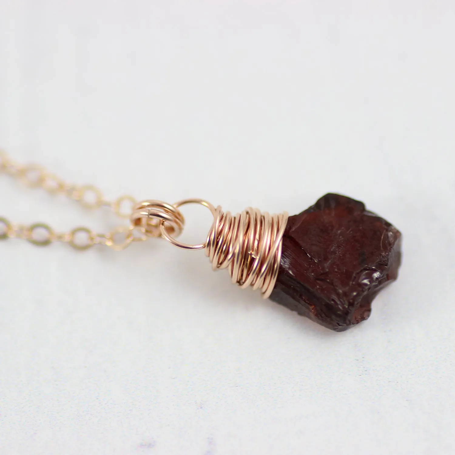 Raw Garnet Gemstone Rose Gold Necklace