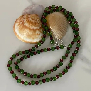 Red Garnet & Green Jade Sterling Silver Necklace
