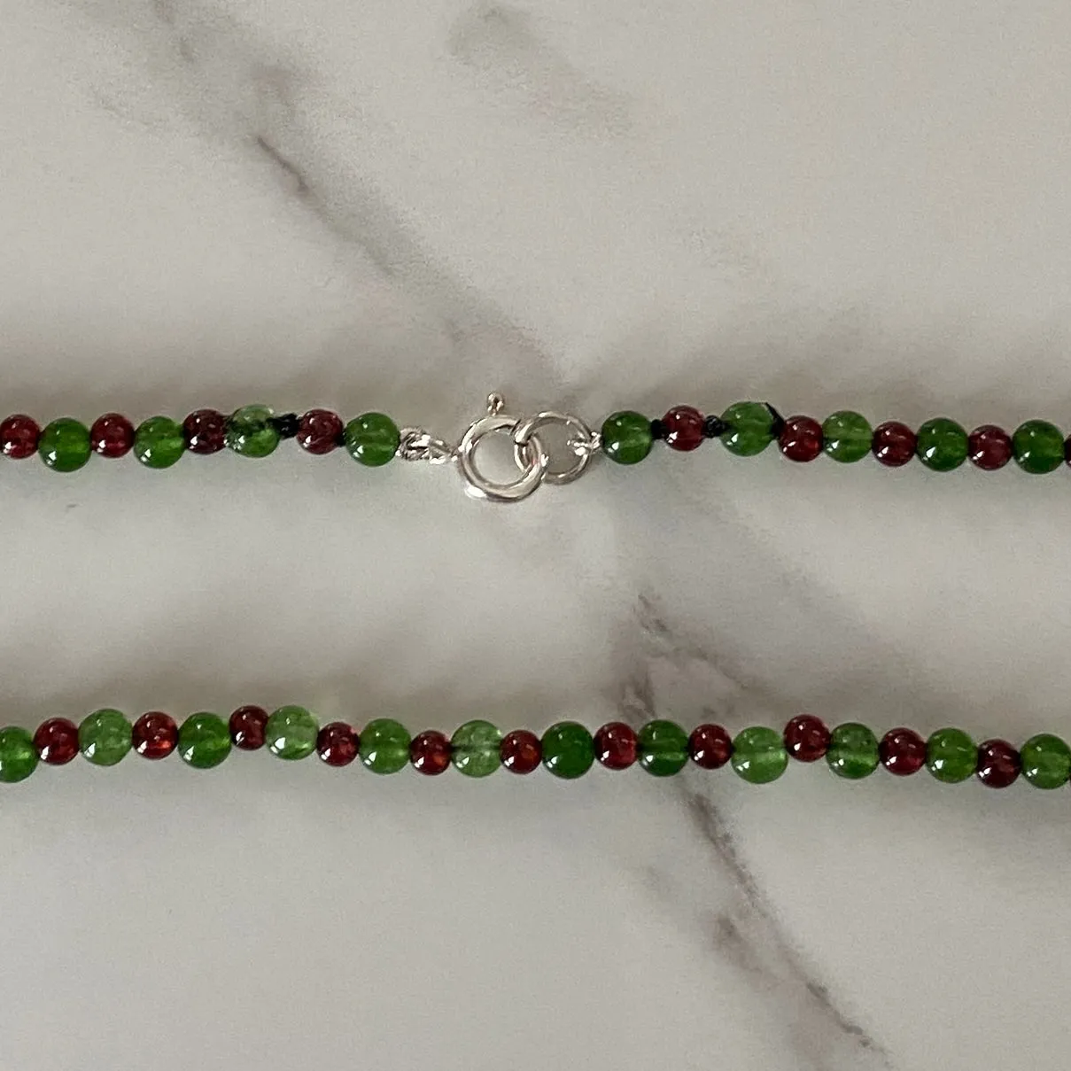 Red Garnet & Green Jade Sterling Silver Necklace