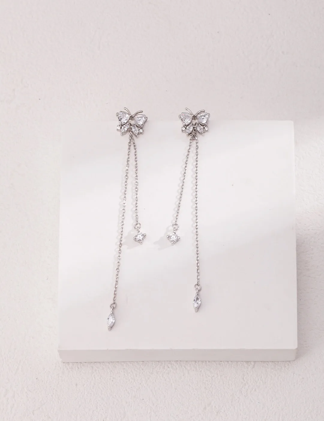 Rhinestone Butterfly Tassel Earrings