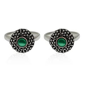 Round Silver Toe Ring with Beads- Green