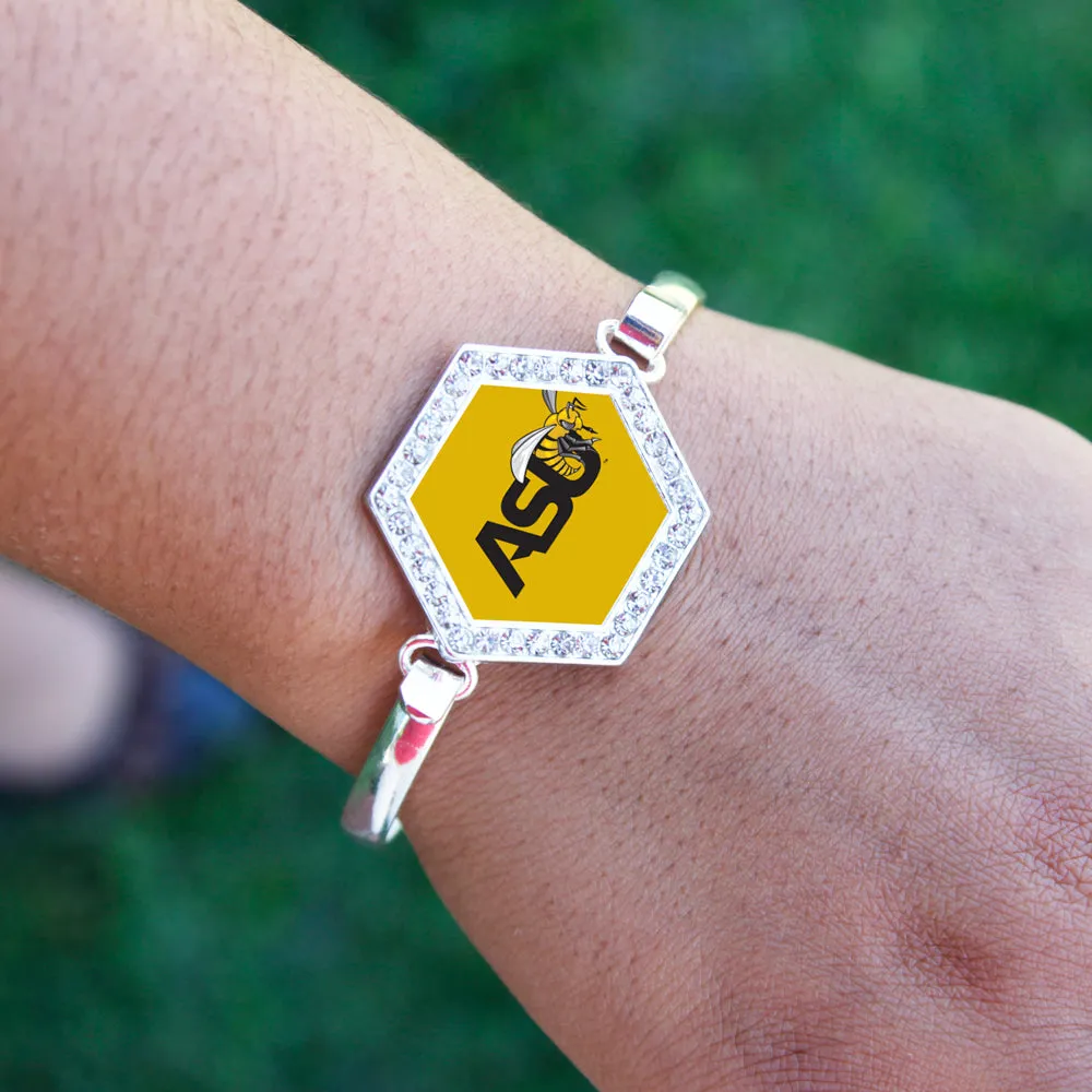 Silver Alabama State University [NCAA] Hexagon Charm Bangle Bracelet