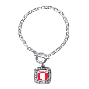 Silver Arizona Outline Square Charm Toggle Bracelet