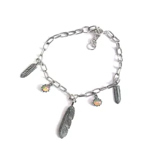 Silver bracelet with  opal & feather