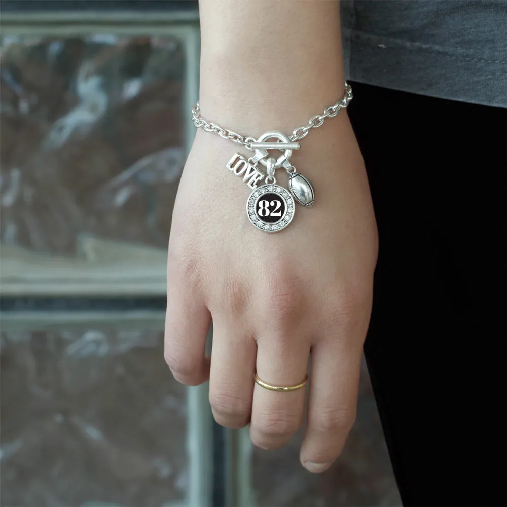 Silver Football - Sports Number 82 Circle Charm Toggle Bracelet