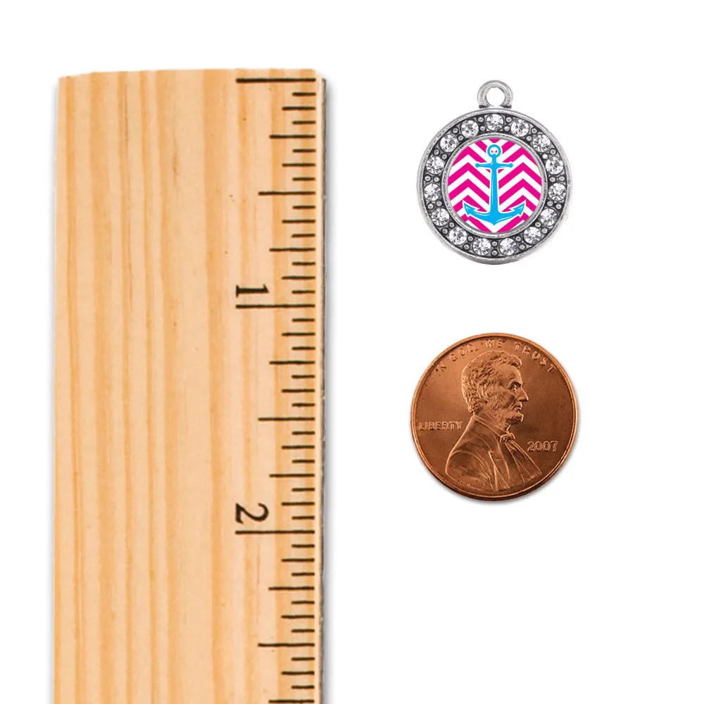Silver Pink Chevron Blue Anchor Circle Charm Toggle Bracelet