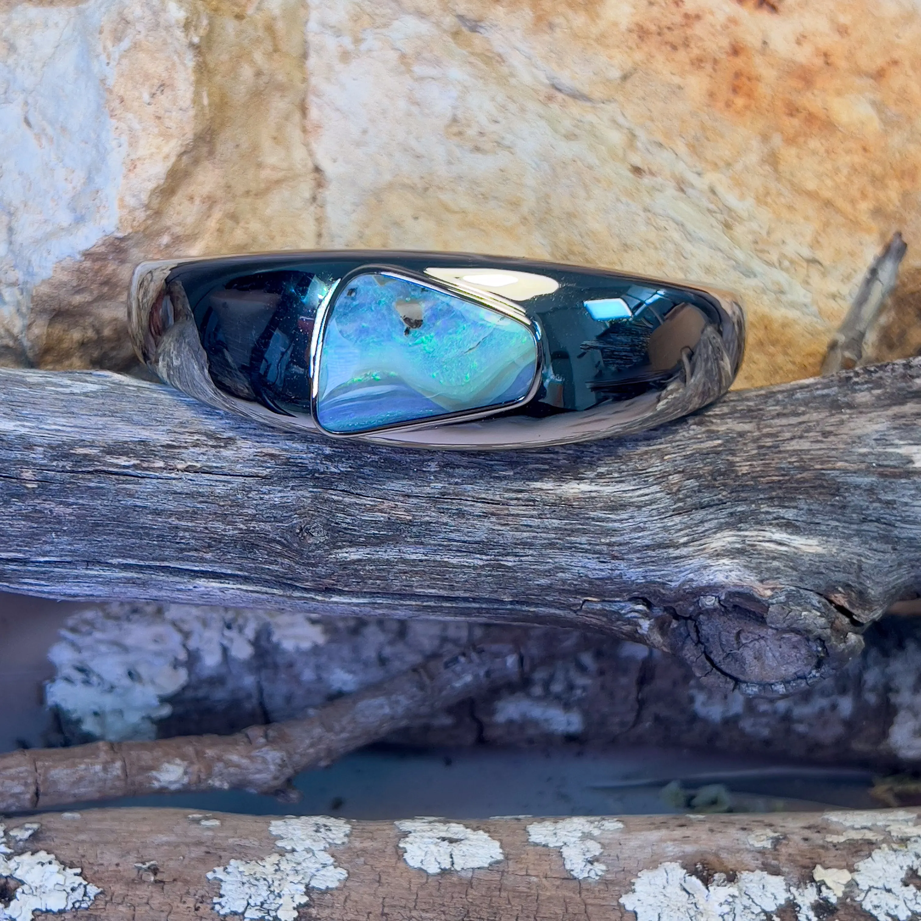 Sterling Silver Boulder Opal 15.74ct bangle
