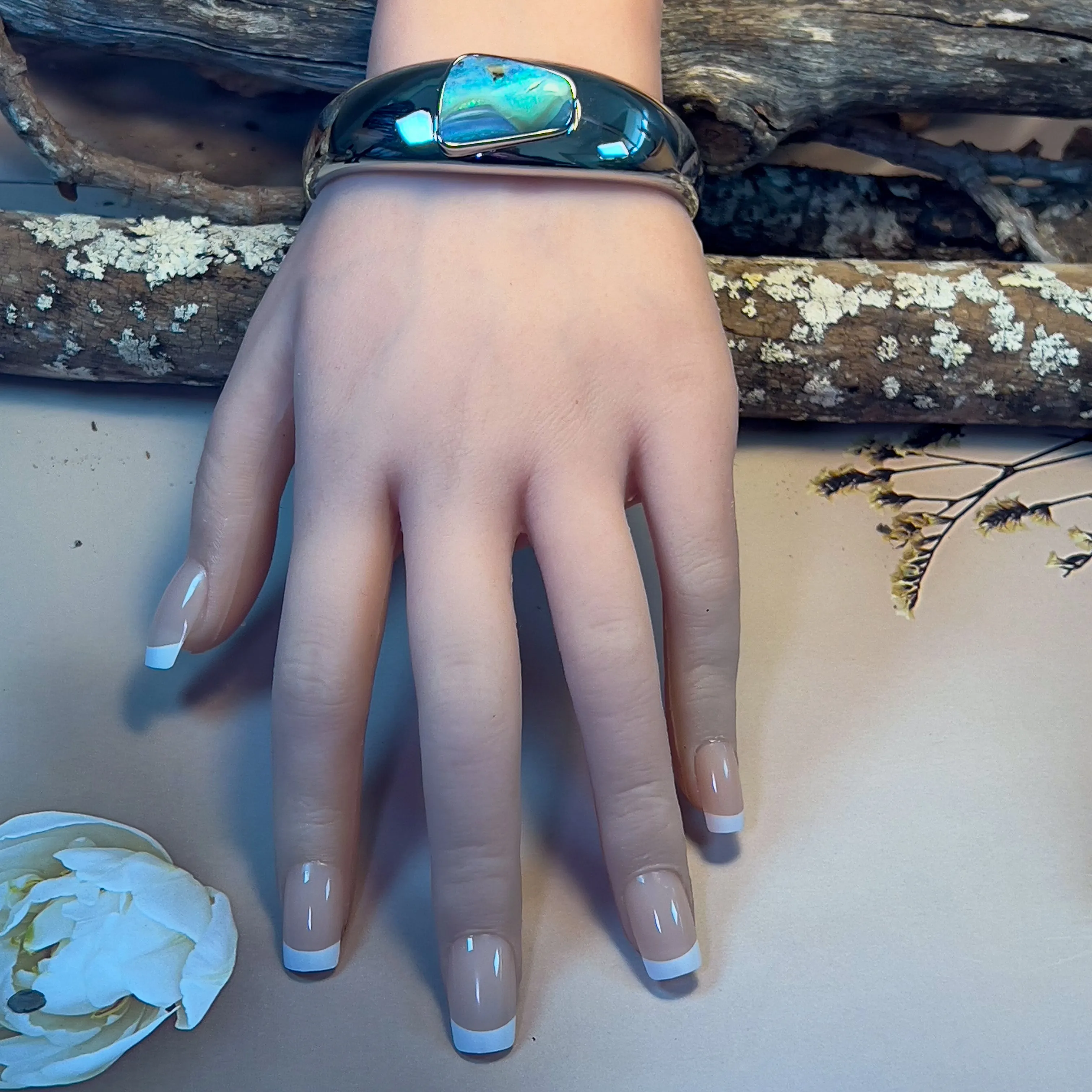 Sterling Silver Boulder Opal 15.74ct bangle