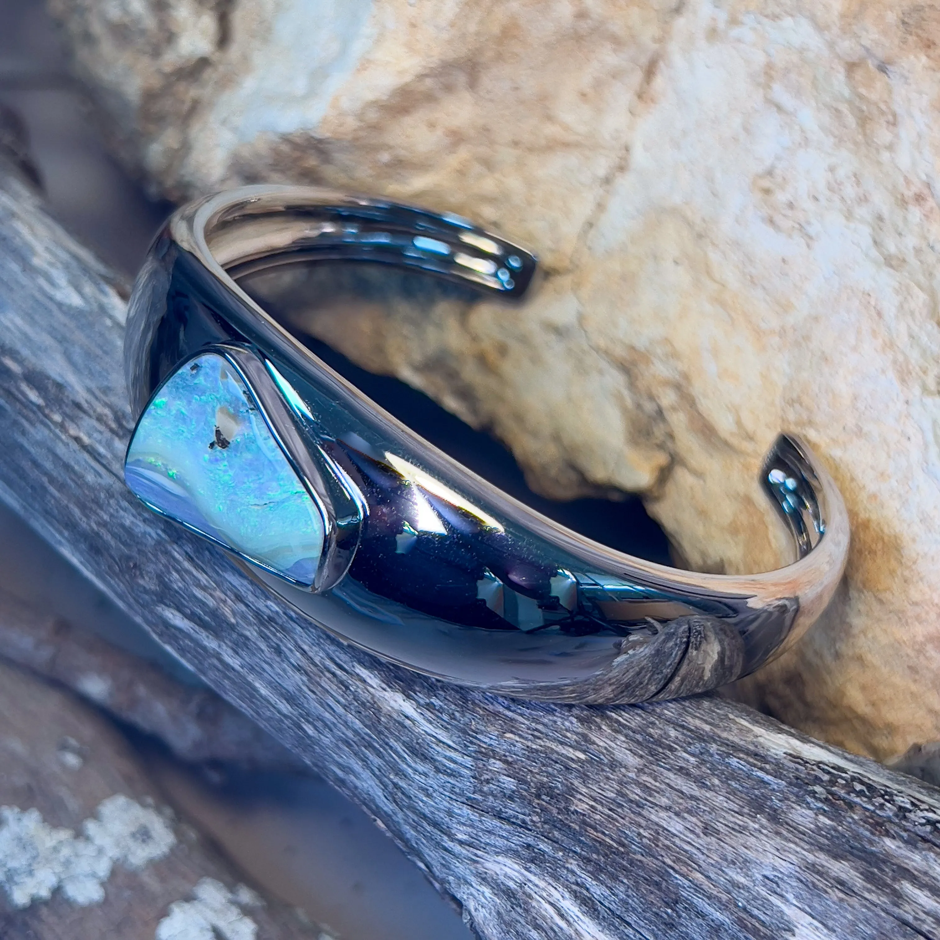 Sterling Silver Boulder Opal 15.74ct bangle