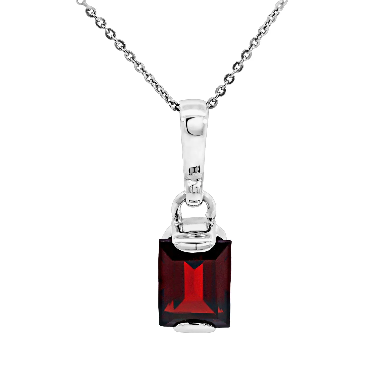 Sterling Silver Emerald Cut Garnet Pendant