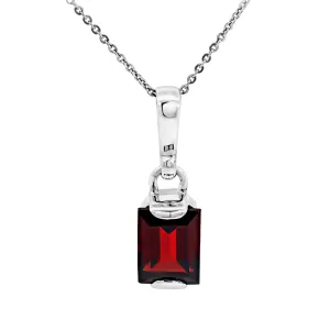 Sterling Silver Emerald Cut Garnet Pendant