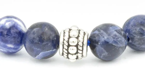 Sterling Silver Sodalite Gloss Balinese Natural Gemstone Bracelet