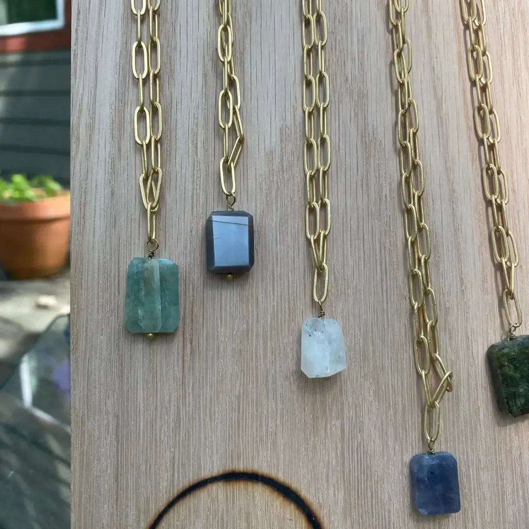 Stone Paperclip Chain Necklace