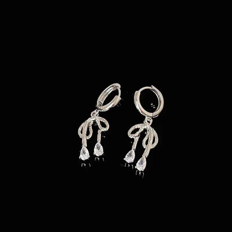 TAVIMART  -  Metal Bow Knot Zircon Earrings Women's Sweet Cute Elegant Fashion Earring