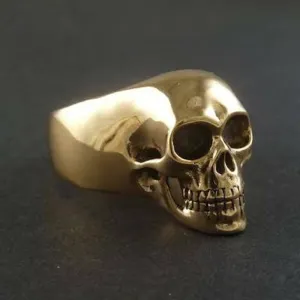 Vintage Gothic Golden Skull Antique Engagement Wedding Ring 925 Sterling Silver