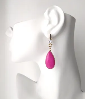 White Solos Lever Stud Earrings with Gemstone Dangles