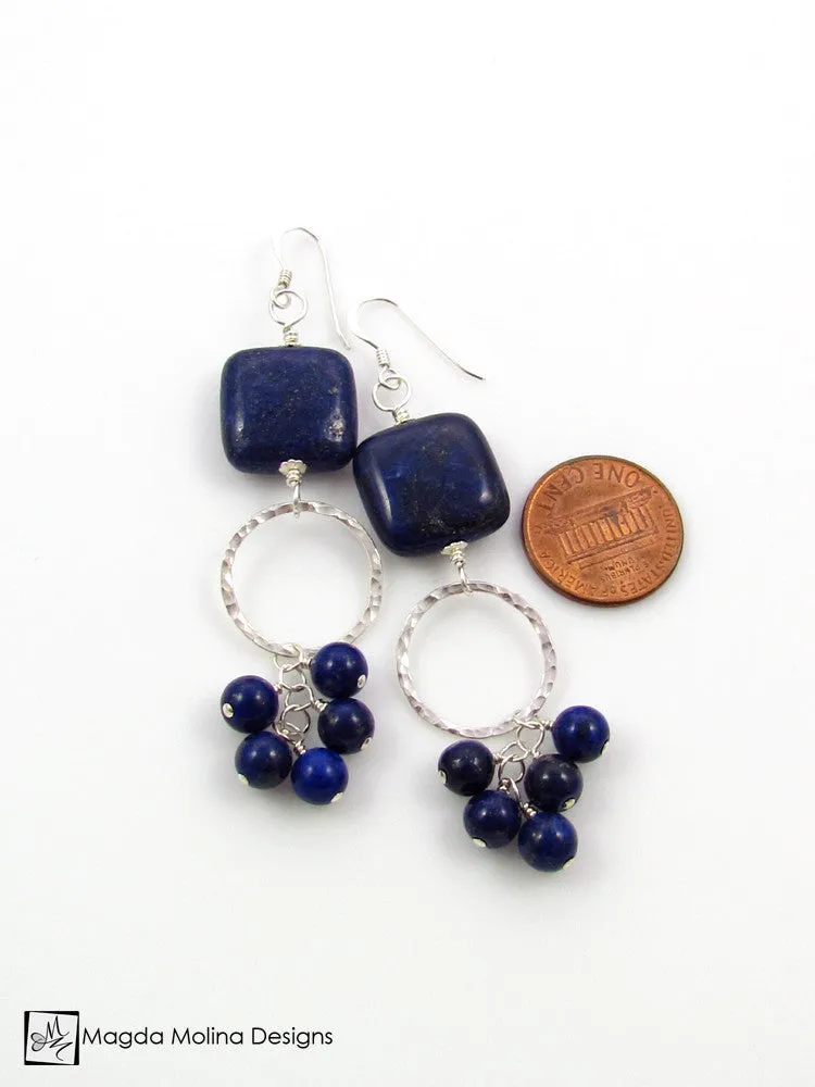 WHOLESALE - The "Bunches of Grapes" Lapis Lazuli And Hammered Silver Earrings
