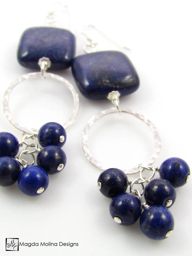 WHOLESALE - The "Bunches of Grapes" Lapis Lazuli And Hammered Silver Earrings