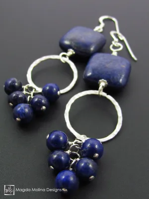 WHOLESALE - The "Bunches of Grapes" Lapis Lazuli And Hammered Silver Earrings