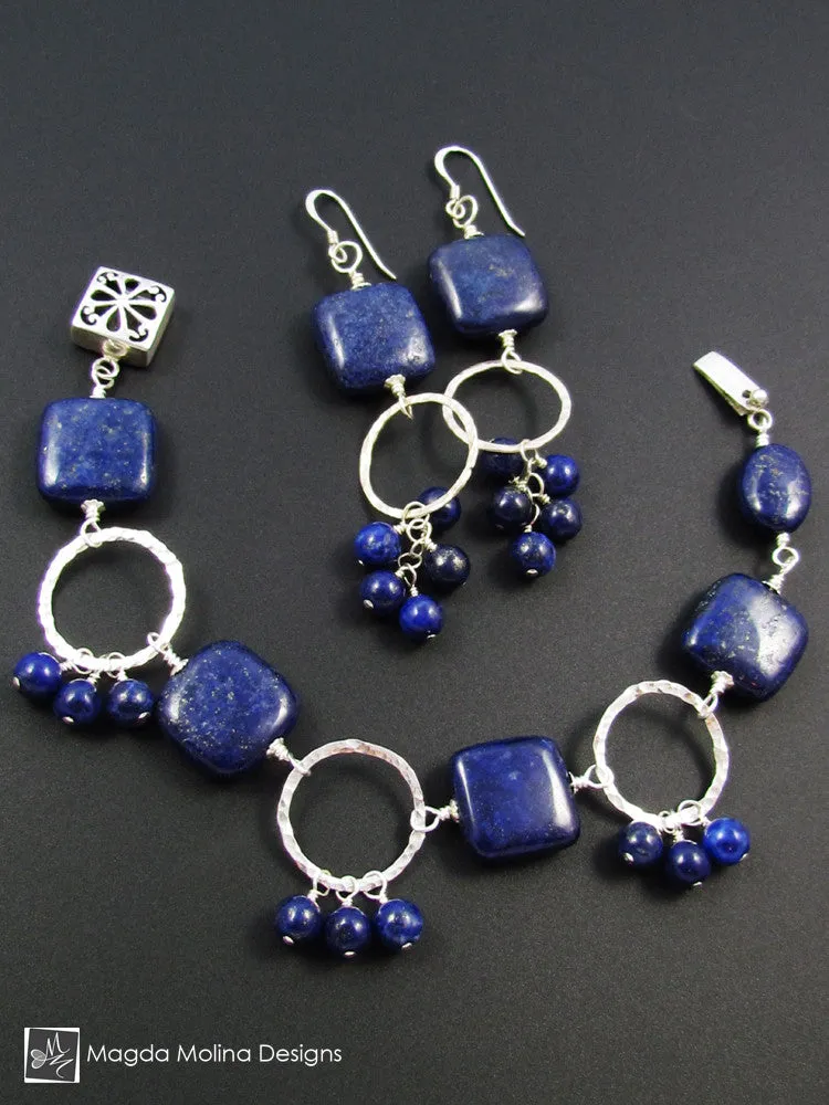 WHOLESALE - The "Bunches of Grapes" Lapis Lazuli And Hammered Silver Earrings