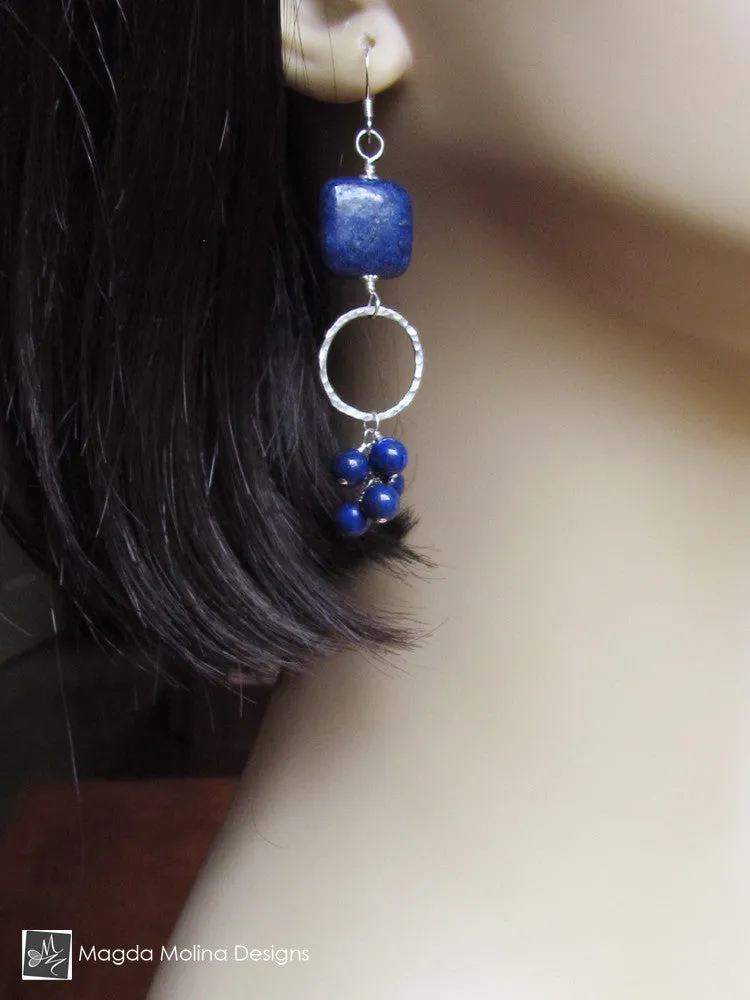 WHOLESALE - The "Bunches of Grapes" Lapis Lazuli And Hammered Silver Earrings